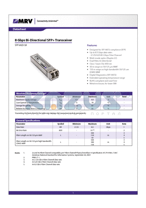 SFP-8GD-SX datasheet - 8 Gbps Bi-Directional SFP Transceiver