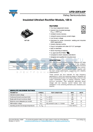 UFB120FA40 datasheet - Insulated Ultrafast Rectifier Module, 120 A