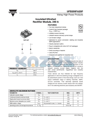 UFB200FA20 datasheet - Insulated Ultrafast Rectifier Module, 240 A