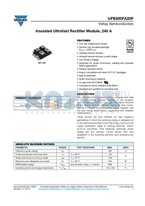 UFB200FA20P_10 datasheet - Insulated Ultrafast Rectifier Module, 240 A