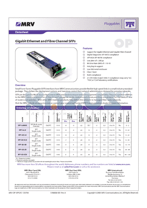 SFP-G-MMX datasheet - Gigabit Ethernet and Fibre Channel SFPs