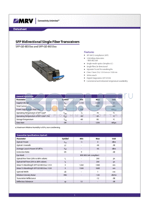 SFP-GD-BD53 datasheet - SFP Bidirectional Single Fiber Transceivers