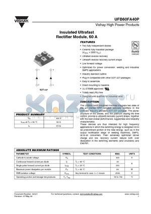 UFB60FA40P datasheet - Insulated Ultrafast Rectifier Module, 60 A