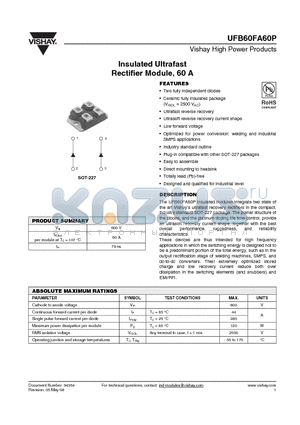 UFB60FA60P datasheet - Insulated Ultrafast Rectifier Module, 60 A
