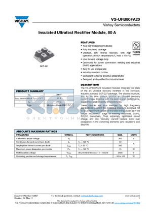 UFB80FA20 datasheet - Insulated Ultrafast Rectifier Module, 80 A