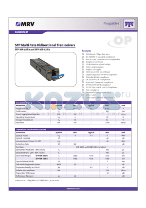 SFP-MR-35IR1 datasheet - SFP Multi Rate Bidirectional Transceivers