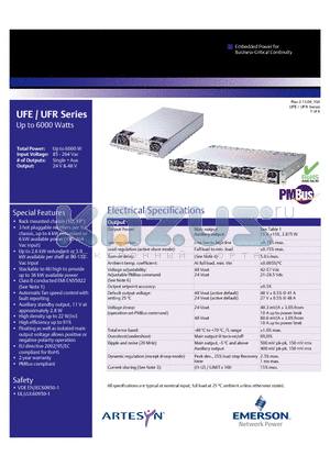 UFE datasheet - 3 hot pluggable rectifiers per 1U chassis, up to 4 kW redundant or 6 kW available power