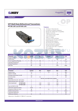 SFP-MR-53IR1 datasheet - SFP Multi Rate Bidirectional Transceivers