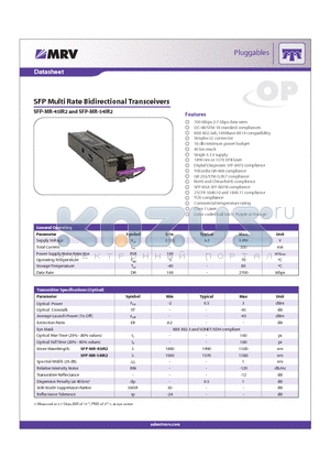 SFP-MR-54IR2 datasheet - SFP Multi Rate Bidirectional Transceivers