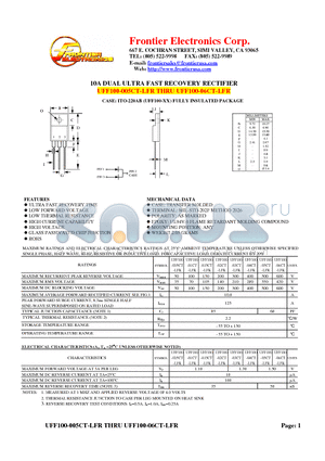 UFF100-01CT-LFR datasheet - 10A DUAL ULTRA FAST RECOVERY RECTIFIER