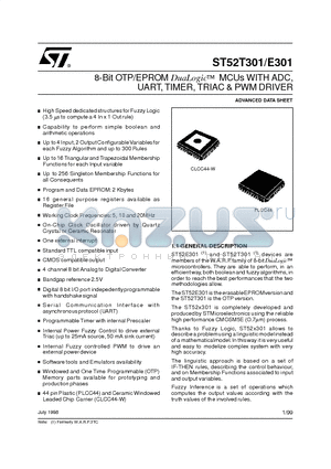 ST52T301P datasheet - 8-Bit OTP/EPROM DuaLogic] MCUs WITH ADC, UART, TIMER, TRIAC & PWM DRIVER