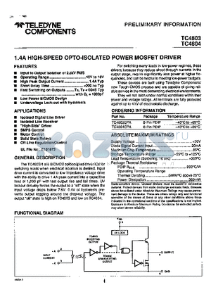 TC4804EPA datasheet - 1.4A HIGH - SPEED OPTO-ISOLATED POWER MOSFET DRIVER