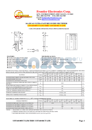 UFF160-015CT datasheet - 16A DUAL ULTRA FAST RECOVERY RECTIFIER