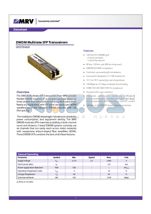 SFP27DWLR20 datasheet - DWDM Multirate SFP Transceivers