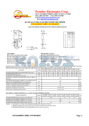 UFF160-03DT datasheet - 16A DUAL ULTRA FAST RECOVERY RECTIFIER