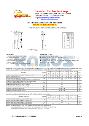 UFF200-005 datasheet - 20A ULTRA FAST RECOVERY RECTIFIER