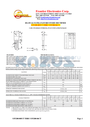 UFF200-01CT datasheet - 20A DUAL ULTRA FAST RECOVERY RECTIFIER