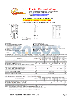 UFF80-005CT-LFR datasheet - 8A DUAL ULTRA FAST RECOVERY RECTIFIER