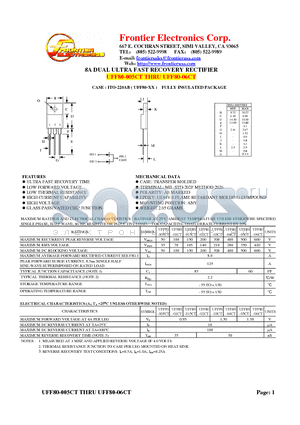 UFF80-01CT datasheet - 8A DUAL ULTRA FAST RECOVERY RECTIFIER