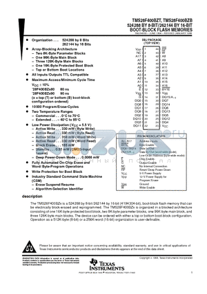 TMS28F400BZB90BDBJE datasheet - 8-BIT/262144 BY 16-BIT BOOT-BLOCK FLASH MEMORIES