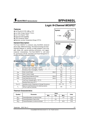 SFP45N03L datasheet - Logic N-Channel MOSFET