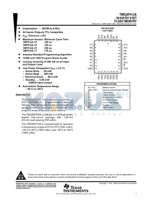 TMS28F512A datasheet - 65536 BY 8-BIT FLASH MEMORY