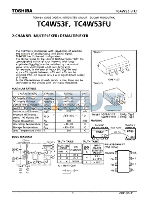 TC4W53F_01 datasheet - 2-CHANNEL MULTIPLEXER/DEMALTIPLEXER