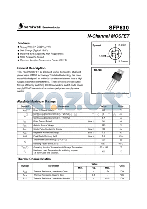 SFP630 datasheet - N-Channel MOSFET