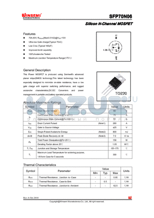 SFP70N06 datasheet - Silicon N-Channel MOSFET