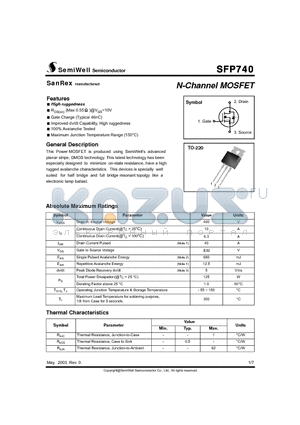 SFP740 datasheet - N-Channel MOSFET