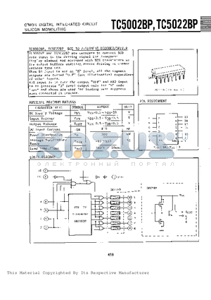 TC5002BP datasheet - C2MOS DIGITAL INTEGRATED CIRCUIT SILICON MONOLITHIC