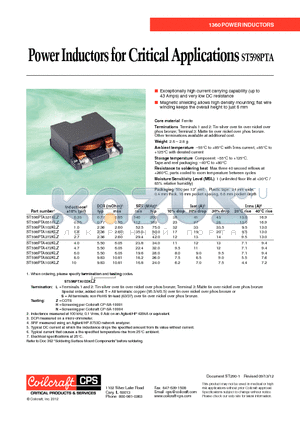 ST598PTA datasheet - Power Inductors for Critical Applications