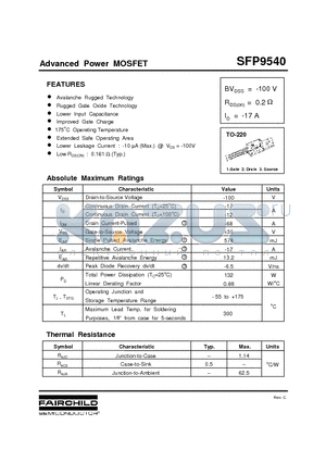 SFP9540 datasheet - Advanced Power MOSFET