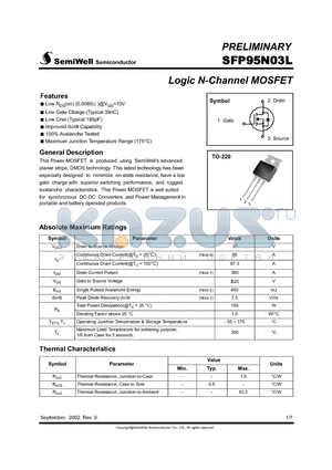 SFP95N03L datasheet - Logic N-Channel MOSFET