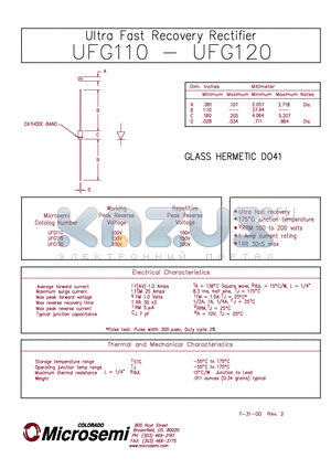 UFG110 datasheet - ULTRA FAST RECOVERY RECTIFIER