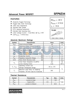 SFP9Z34 datasheet - Advanced Power MOSFET