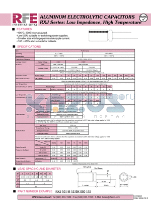 RXJ101M1EBK080115 datasheet - ALUMINUM ELECTROLYTIC CAPACITORS RXJ Series: Low Impedance, High Temperature