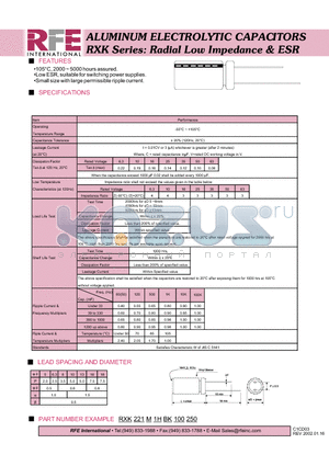 RXK221M1HBK100250 datasheet - ALUMINUM ELECTROLYTIC CAPACITORS RXK Series: Radial Low Impedance & ESR
