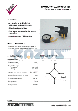 RXUH004D datasheet - Basic low pressure sensors