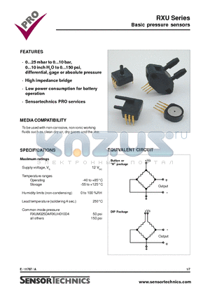 RXUP015A datasheet - Basic pressure sensors