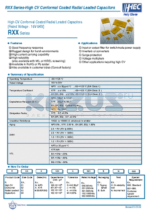 RXX datasheet - High CV Conformal Coated Radial Leaded Capacitors