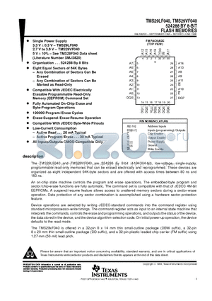 TMS29VF040 datasheet - 524288 BY 8-BIT FLASH MEMORIES