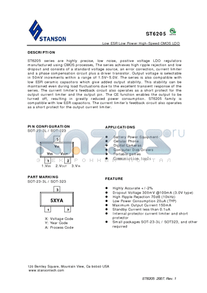 ST6205 datasheet - Low ESR Low Power High-Speed CMOS LDO