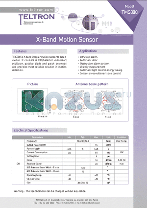 TMS300 datasheet - microwave motion sensor