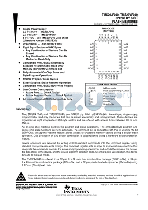 TMS29LF040 datasheet - 524288 BY 8-BIT FLASH MEMORIES