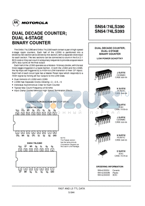 SN74LS390 datasheet - DUAL DECADE COUNTER; DUAL 4-STAGE BINARY COUNTER