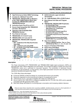 TMS320C206PZ80 datasheet - DIGITAL SIGNAL PROCESSORS