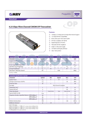 SFPFC4CW04 datasheet - 4.25 Gbps Fibre Channel CWDM SFP Transceiver