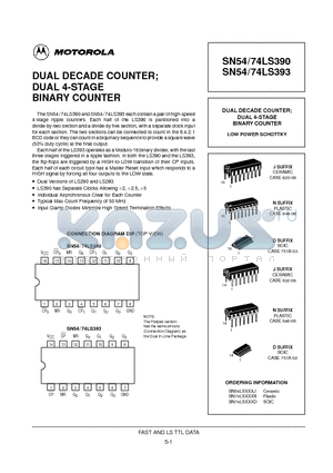 SN74LS393N datasheet - DUAL DECADE COUNTER; DUAL 4-STAGE BINARY COUNTER