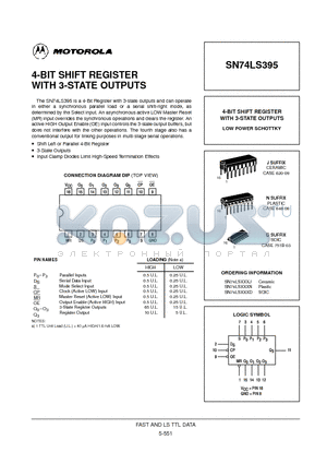 SN74LS395J datasheet - 4-BIT SHIFT REGISTER WITH 3-STATE OUTPUTS